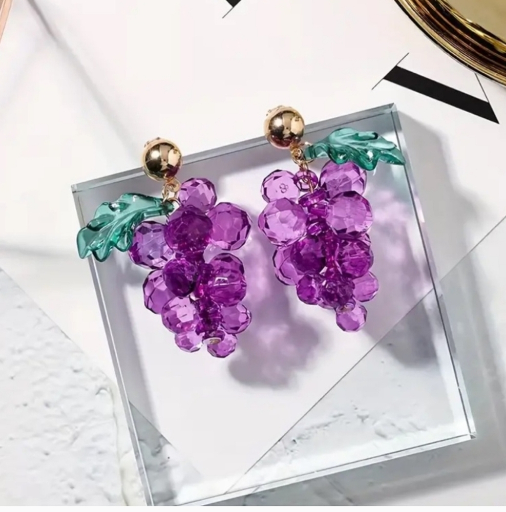 Modcloth Etta Grape Beaded Earrings